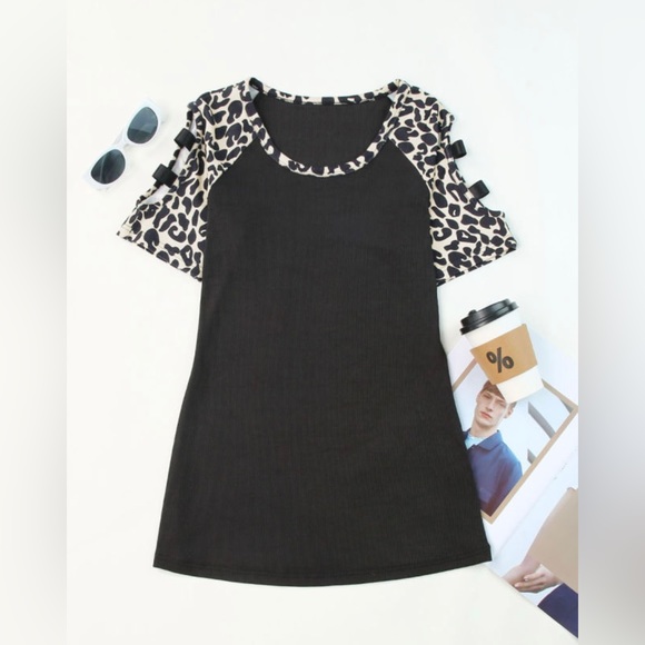#29 Leopard Ribbed Knit Short Sleeve Top - Picture 5 of 11